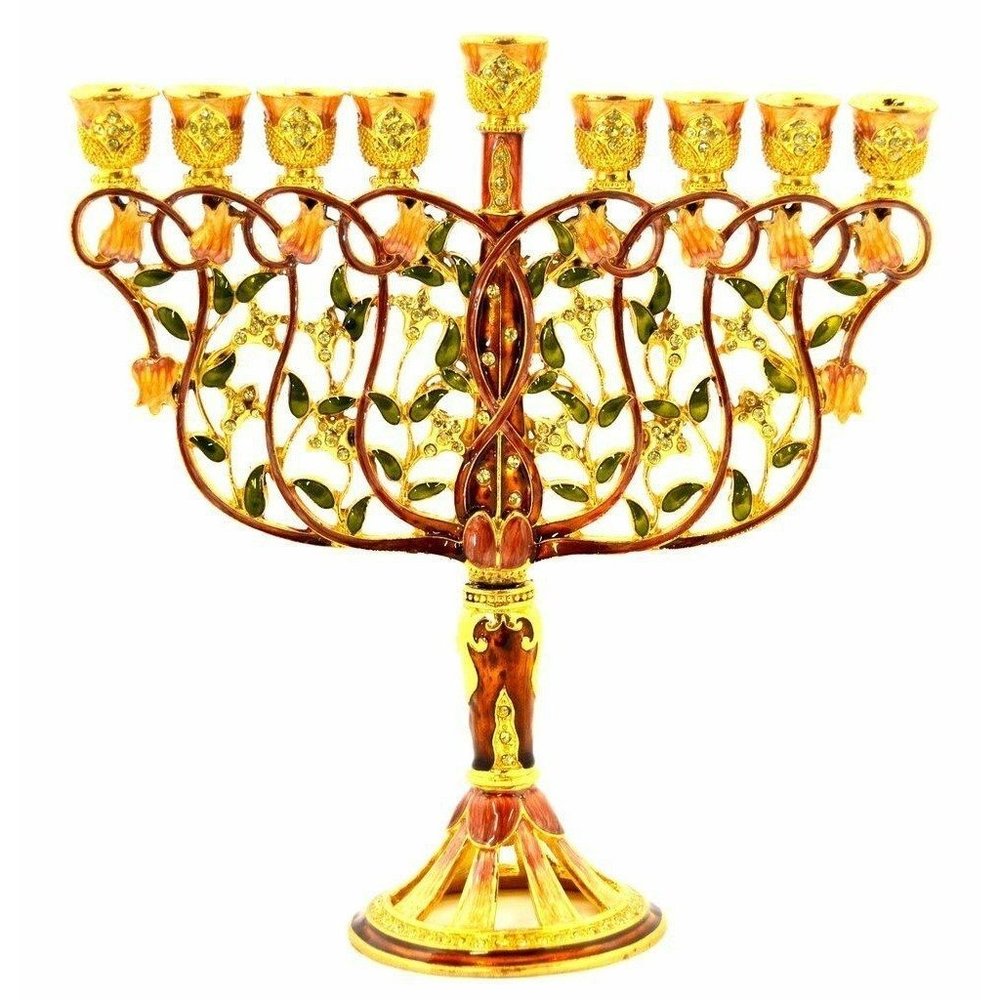 Ciel Collectibles Decorative Enamel Menorah Decorated with Swarovski Crystals